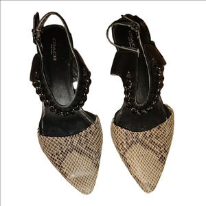 Coach Black and Brown Textured Kitten Heels